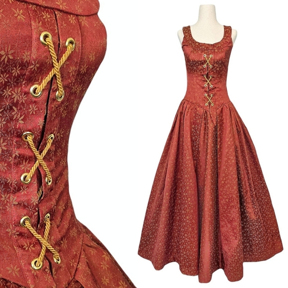 Vintage Renaissance Dress Princess Ballgown Royal Medieval Rust XXS XS Juniors - Picture 11 of 12